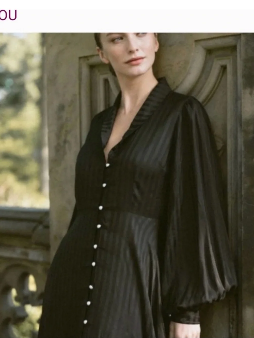 NWT Lillou "Manhattan" Button-Front Lantern Sleeve Maxi Dress, Espresso Stripe - Picture 1 of 5